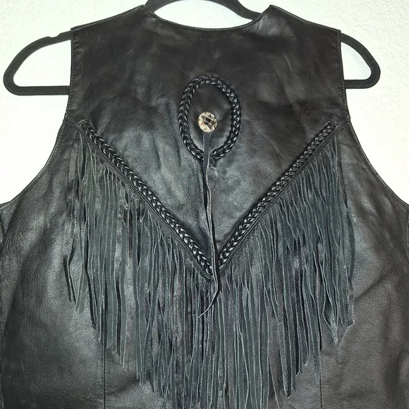 Diamond Plate Genuine Leather Women's Size Medium Motorcycle Vest Fringe,Pockets - Picture 7 of 12